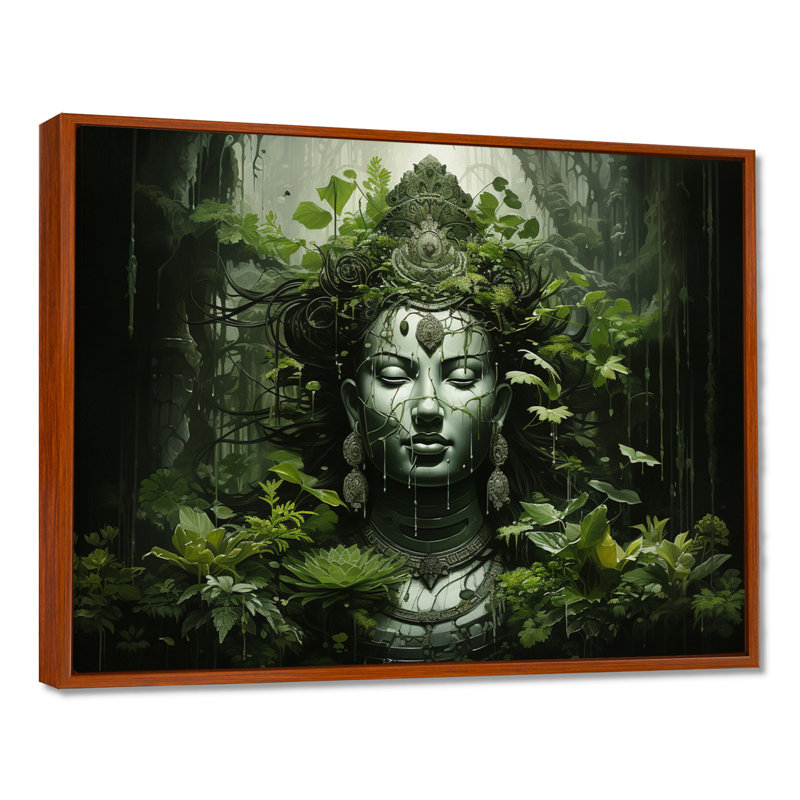 «Buddhism Sacred Mantra II», reproduction d'art sur toile, H 12 po x l 20 po x P 1 po, Cadre flottant brun