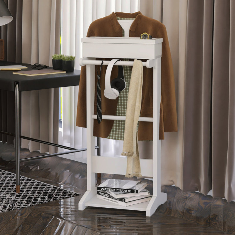 White MDF Freestanding Garment Rack with Storage Drawer