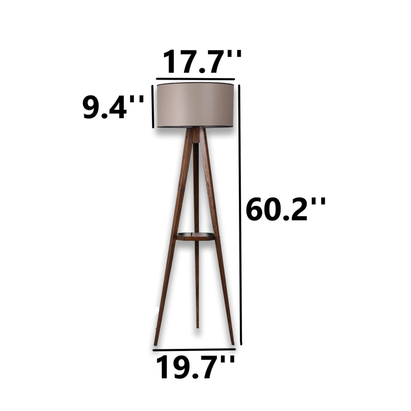 Wooden Body Drum Tripod Floor Lamp, Walnut