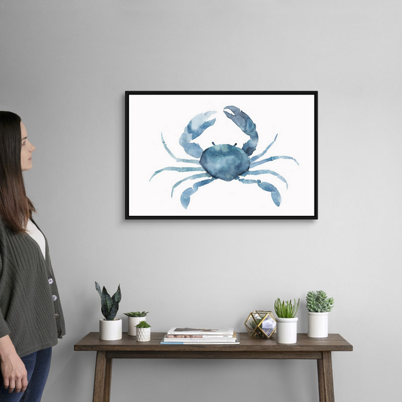 Reproduction d’art sur toile, "Blue Crab" par Isabelle Z, Cadre noir, H 22 po x l 32 po x P 1,75po