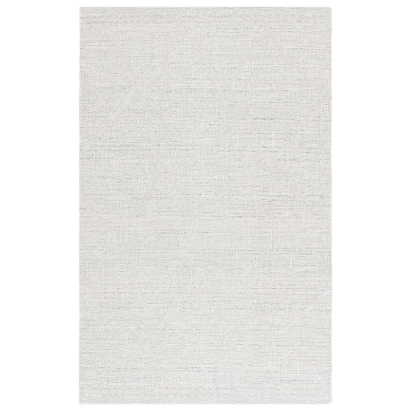 Abstract 461 Hand Tufted Wool/Viscose/Cotton Abstract Rug in Light Gray/Ivory, Square 6'