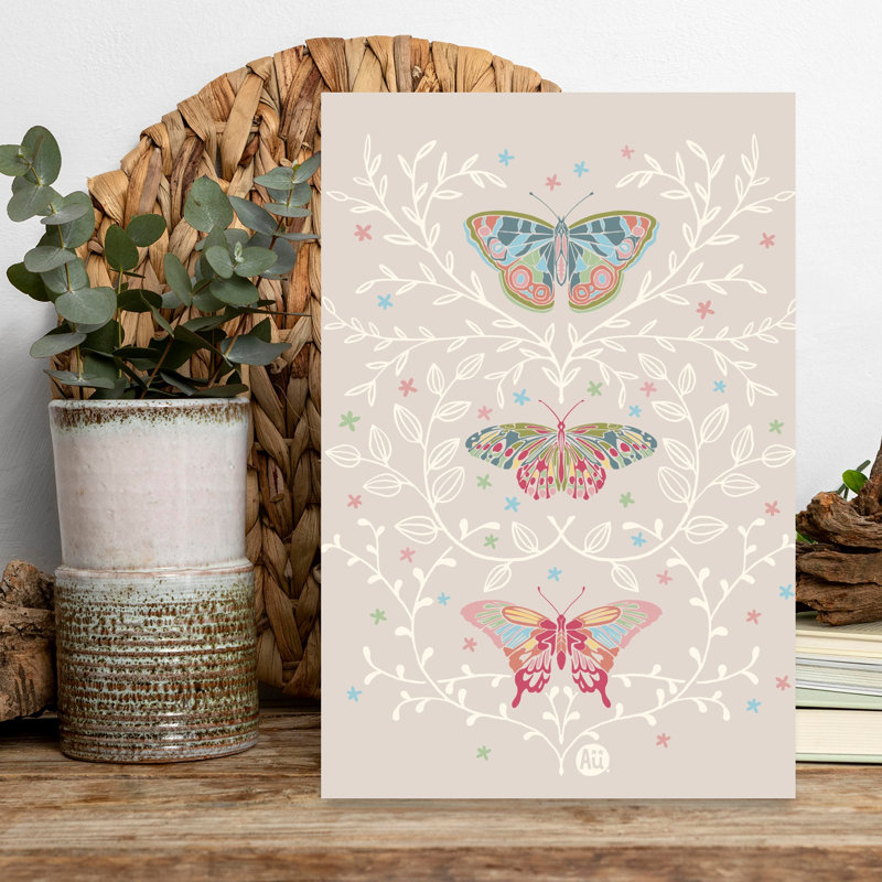 Contemporary Art Elegant Romantic Contemporary Butterfly Flower Wall Art by Aia Ueno - Wrapped Canvas Print