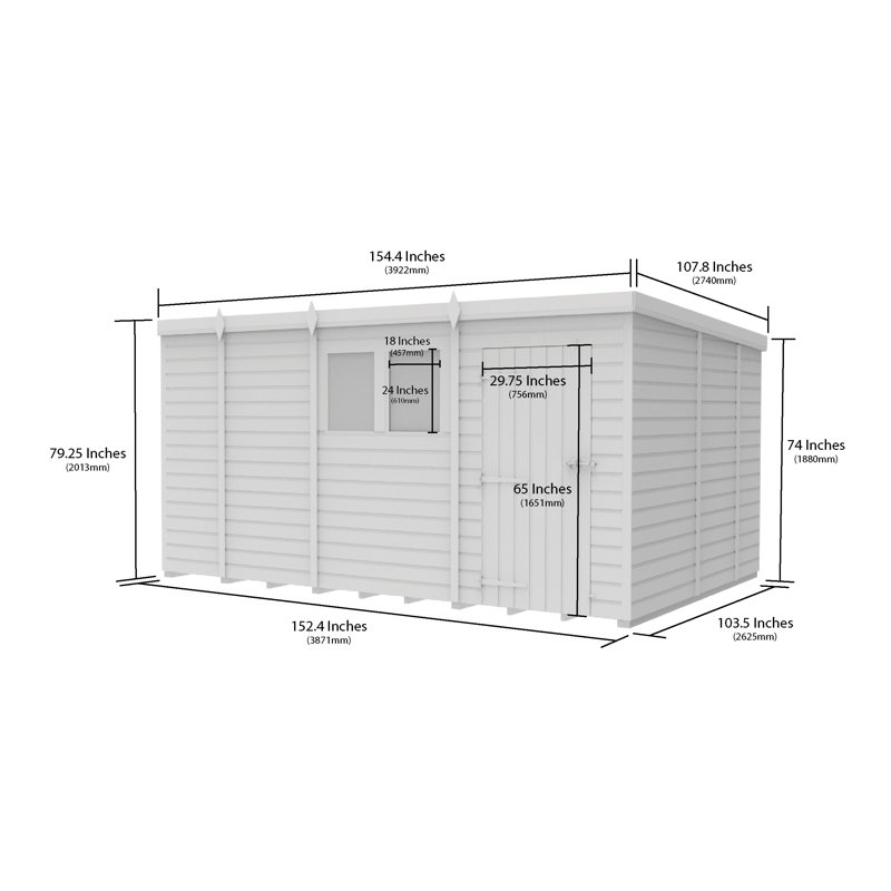 Total Sheds 13ft x 9ft Composite Pent Garden Shed - Single Door - No Windows - EPDM Rubber Roof - UK Manufactured