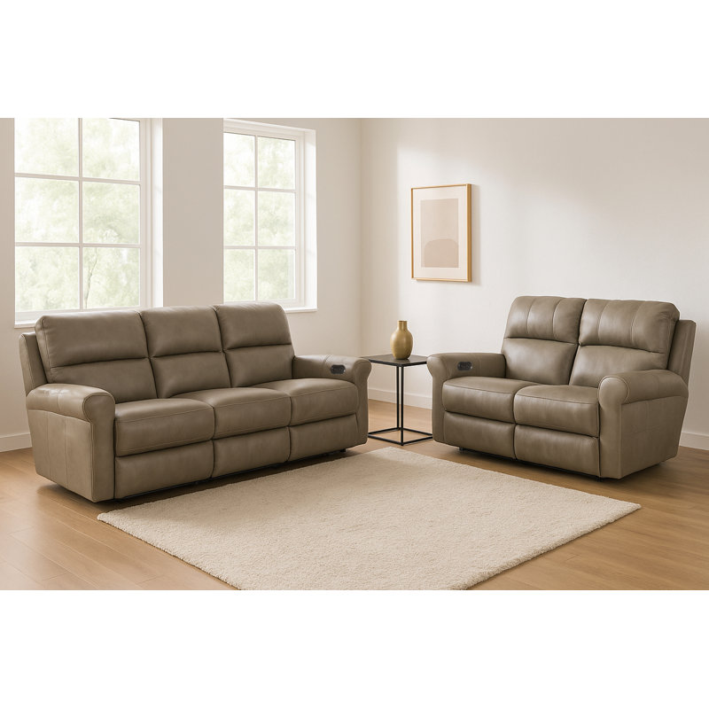  Ensemble de salon inclinable en cuir véritable 2 pièces