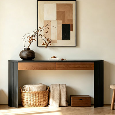 Mid‑Century Solid Pine Wood Console Table