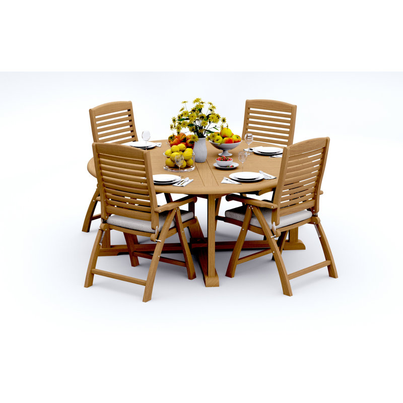 9 Pcs Grade-A Teak Wood Dining Set: 72" Round Table And Ashely Folding Reclining Arm Chairs #11AS1708, 4