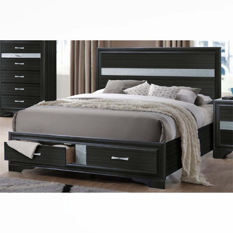 Lit plateforme avec rangement surbaissé, Grand, Gris incorrect 