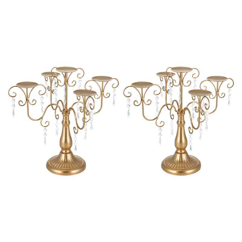 15.35"H Iron Tabletop Candelabra With Crystals Decor, Gold