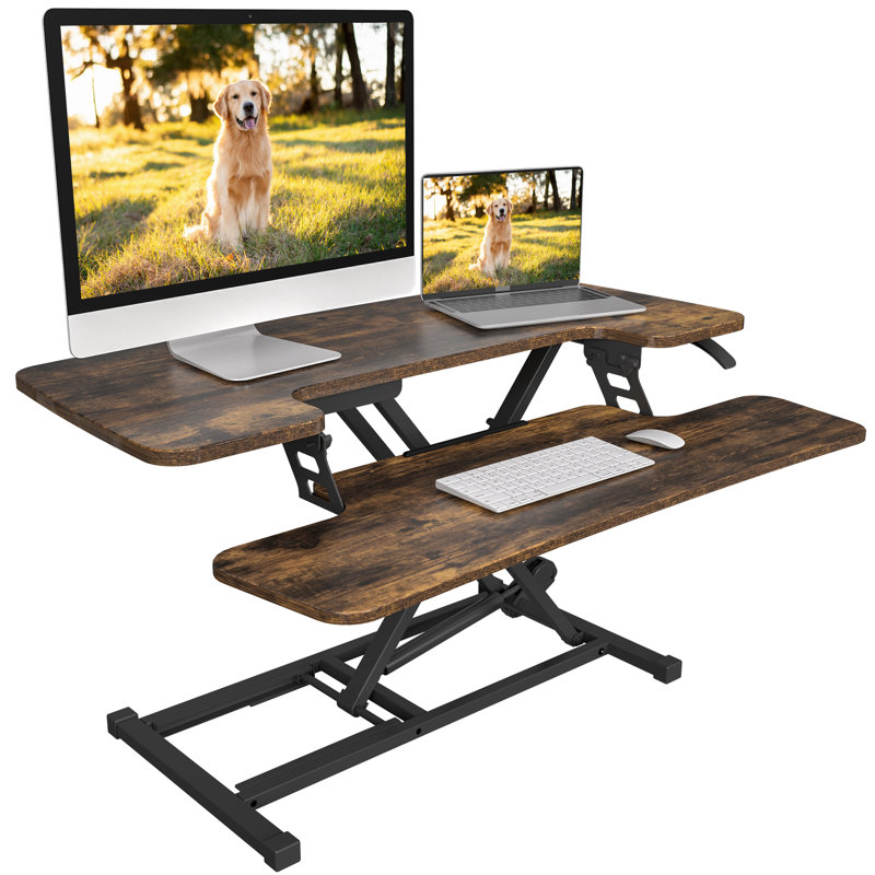 Desk Converter with Removable Keyboard Tray, Special Walnut, 19.7" H x 35" W x 24.1" D