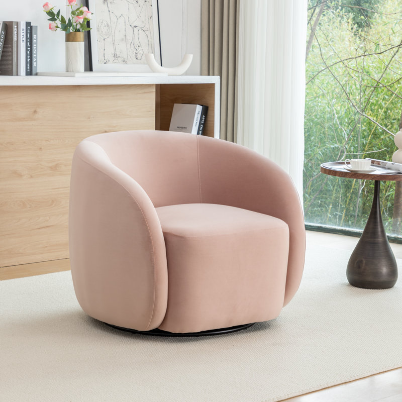 Fauteuil demi-tonneau pivotant en velours Arrun, Rose