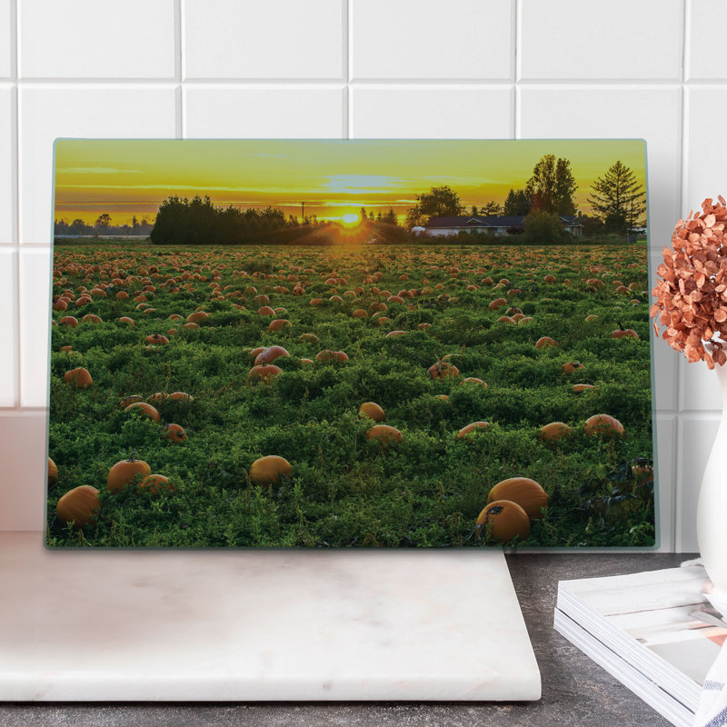 Ambesonne Autumn Pumpkin Cutting Board Large Size Fall Patch at Sunset Multicolor