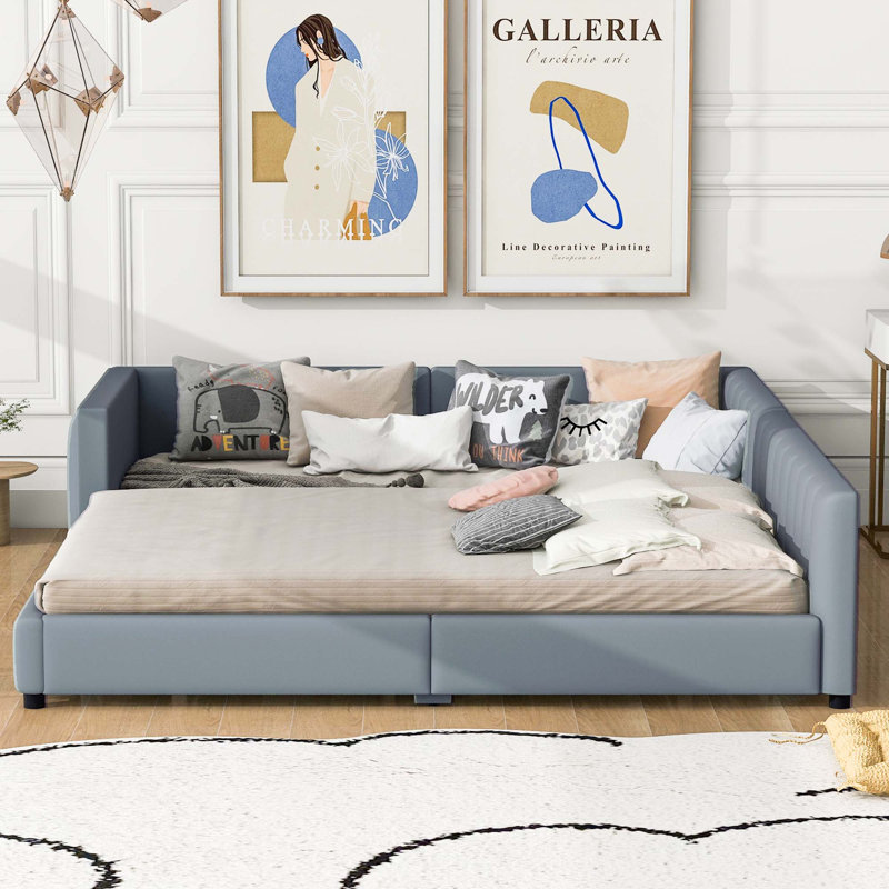 Lit plateforme tapissier grand et simple TG, gris