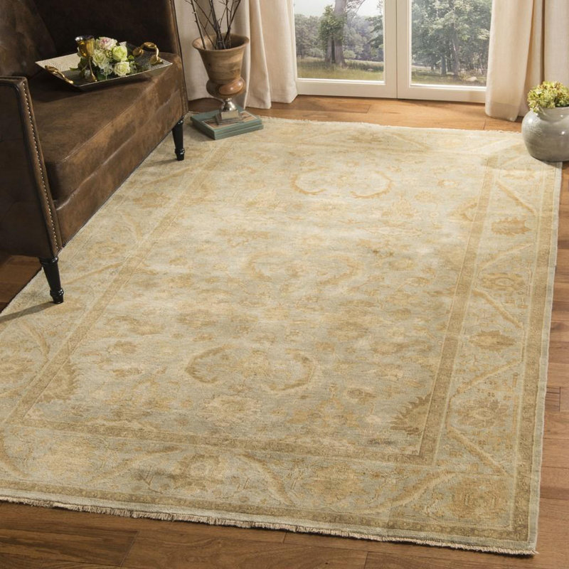 Oushak Oriental Hand-Knotted Wool Light Blue Area Rug, Rectangle 9' x 12'