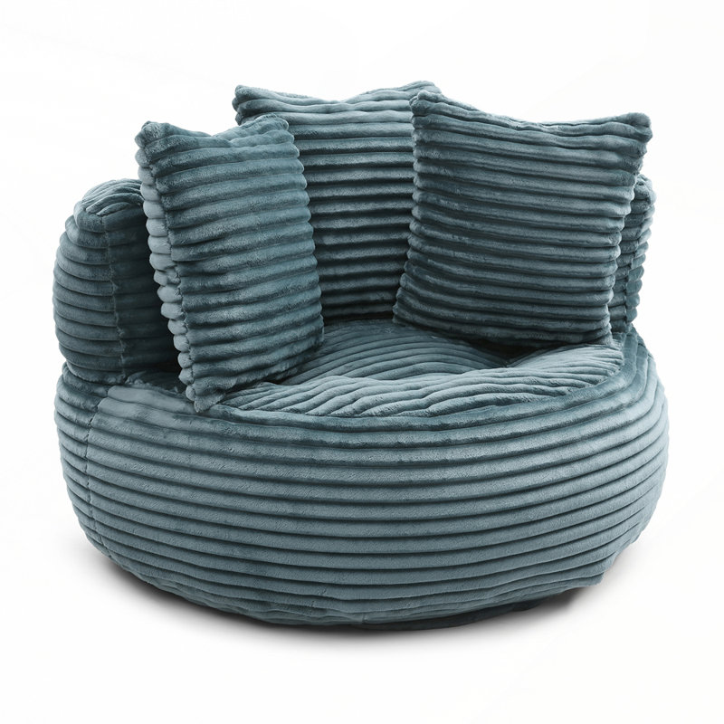 Large Padding Bean Bag With 3 Pillows & Stripes, Corduroy Fabric Chair with Filler, 5 Colors, Stuffed Accent Sofa Lounge Floor Sofa for Gaming, Reading