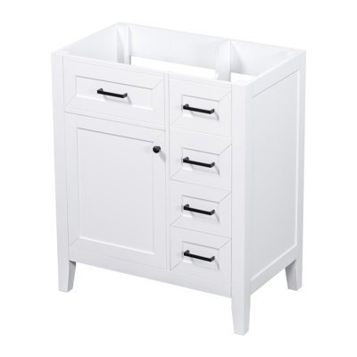 Modern 30" Bathroom Vanity Base - White Drawer Cabinet Solid Wood & Freestanding Assembly Included With Drawers Rubber Stylish Design Required