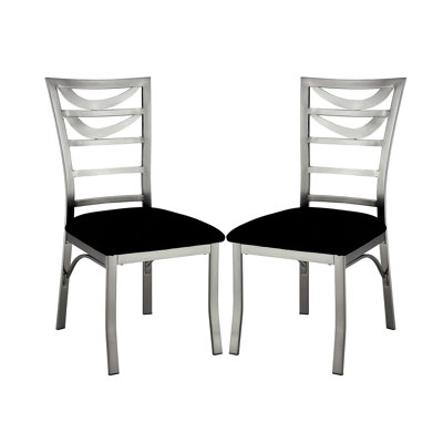 Chaises d'appoint en métal argenté avec sièges confortables en microfibre noire, dossier, 2 salles à manger 2