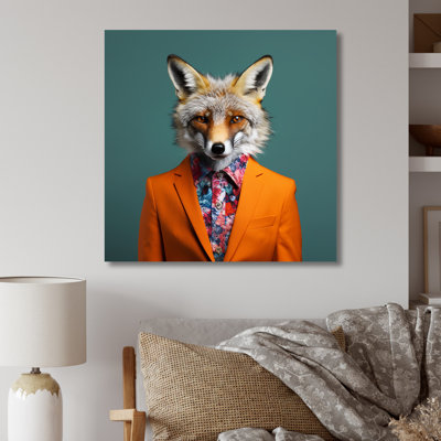 Orange And Green Suited Up Fox Fashion - Fox Animal Metal Wall Art
