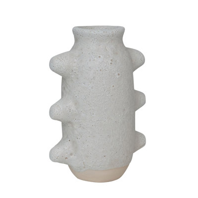 Vase abstrait en grès, finition volcanique blanche