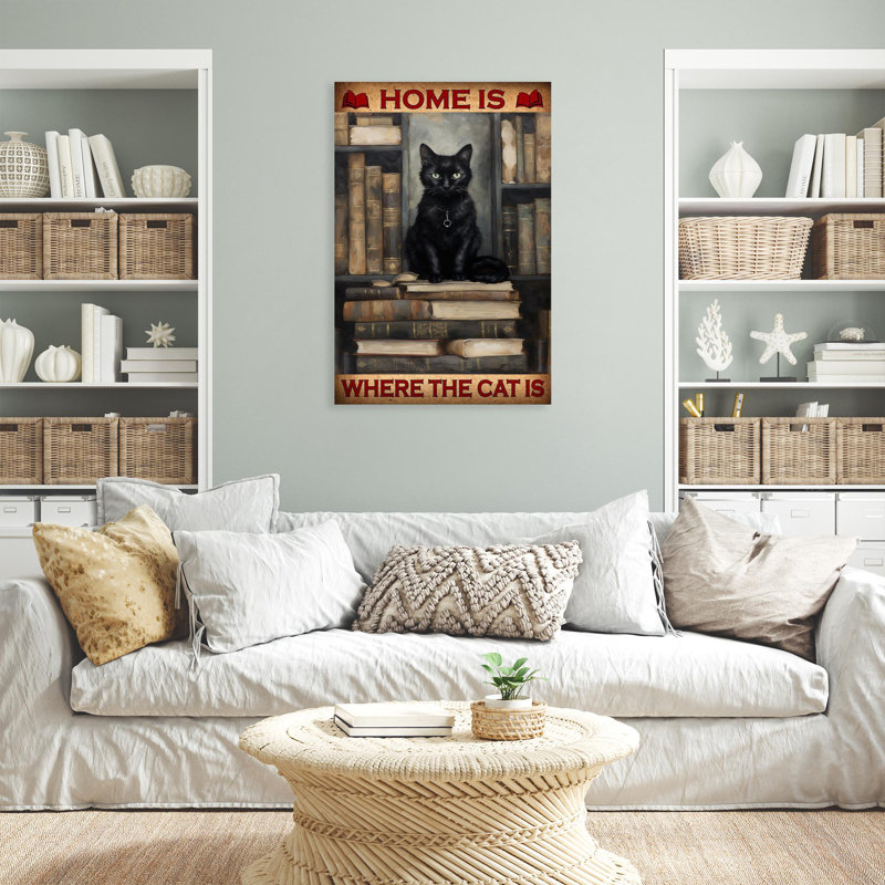 Home Is Where The Cats - 1 pièce, reproduction d'art graphique sur toile tendue, H 36 po x l 24 po x P 1,25 po