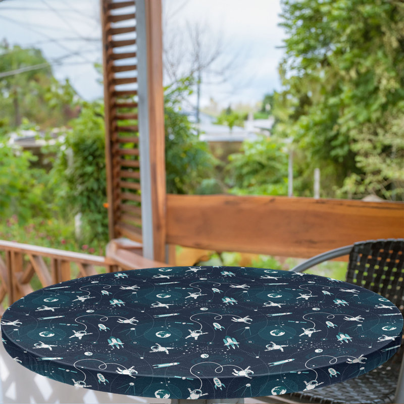George Oliver Space Fitted Round Tablecloth Dark Teal Dark Blue, 64.17" Round