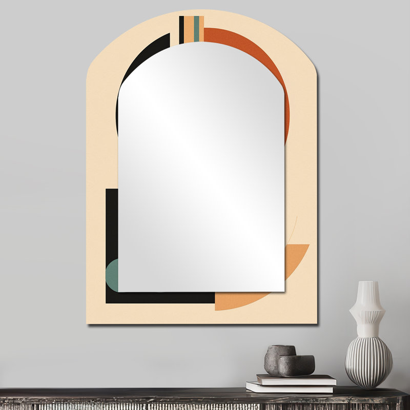 Crème vert minimaliste qui minimise les profondeurs - miroir minimaliste asymétrique minimaliste, miroir mural décoratif arche moderne, impression d'art en métal