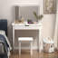 Ensemble de coiffeuse avec miroir pour le maquillage, table de maquillage avec 1 tiroir de rangement pour cosmétiques, coiffeuse pour la chambre à coucher avec éclairage à DEL à intensité variable avec finition tabouret