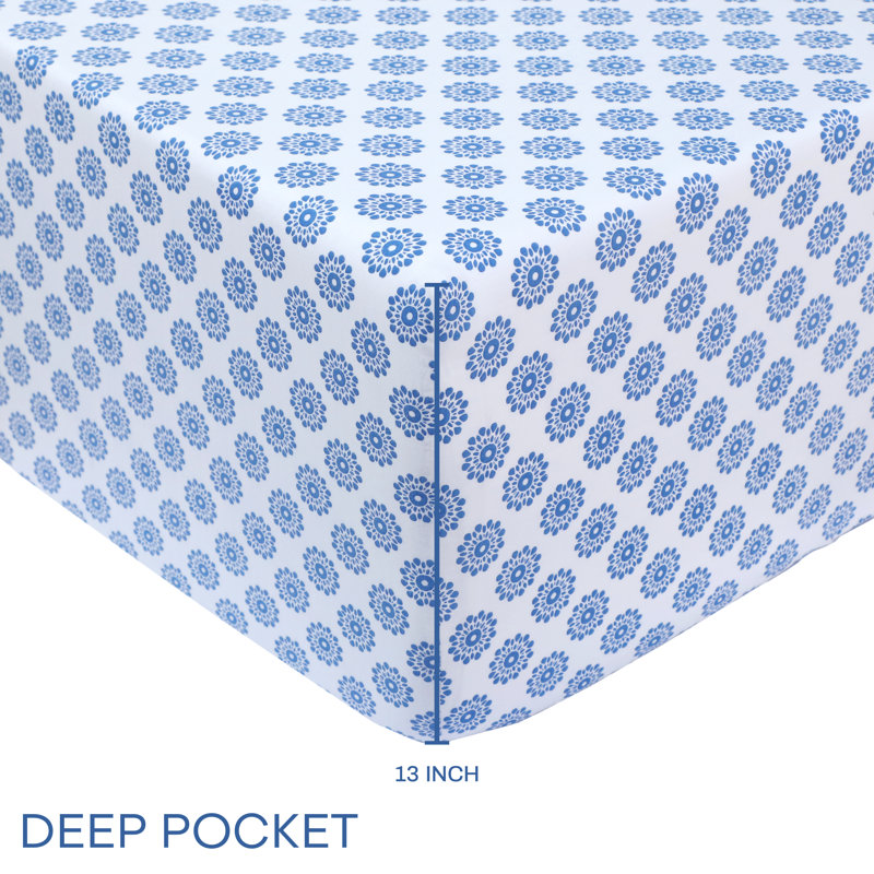 Ensemble de draps 100% coton 200 fils, Grand, Turquoise Mandalas