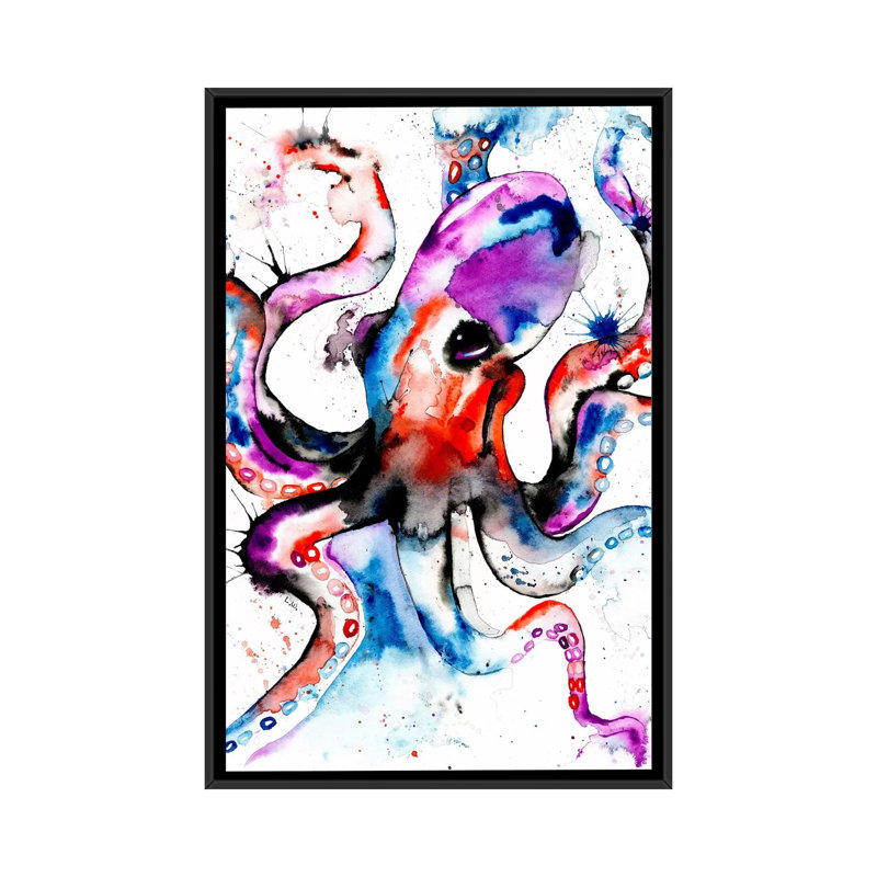 « octopus » par lisa whitehouse, impression sur toile, H 26 po x l 18 po x P 1,5 po, Toile avec cadre noir, Pas de tapis