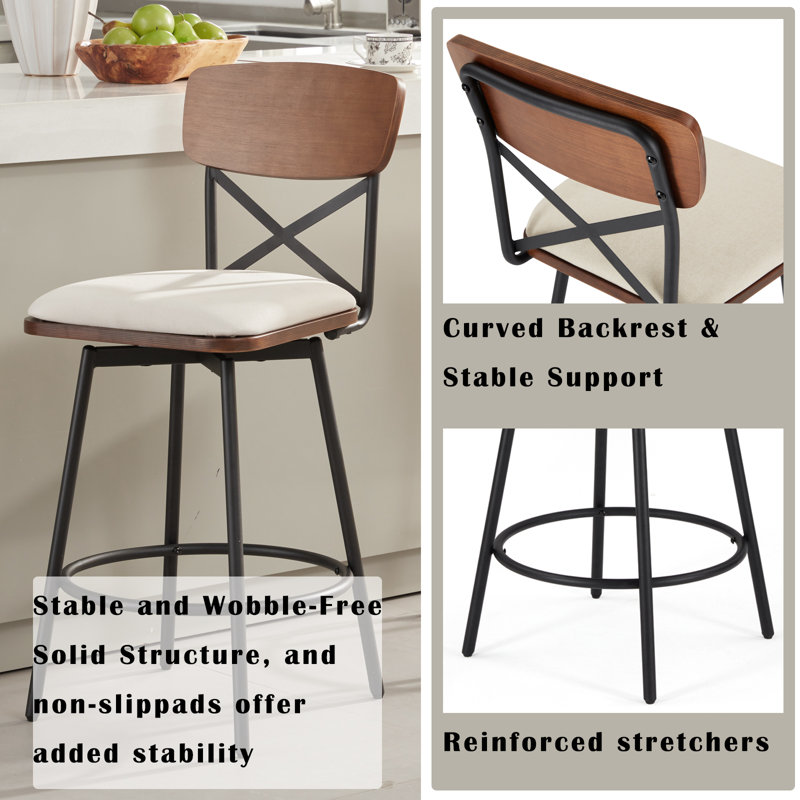 Modern Farmhouse Swivel Bar Stools Set Of 3, 3, Gray