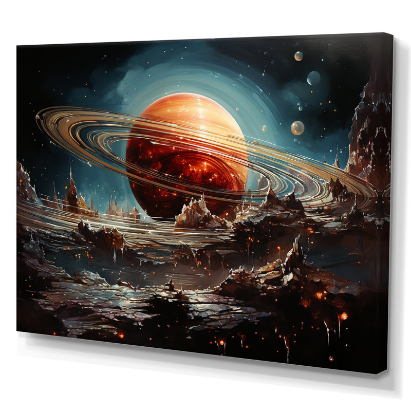 " Saturn Ruby Rings Galactic Elegance ", Wrapped Canvas, 12" H x 20" W x 1" D