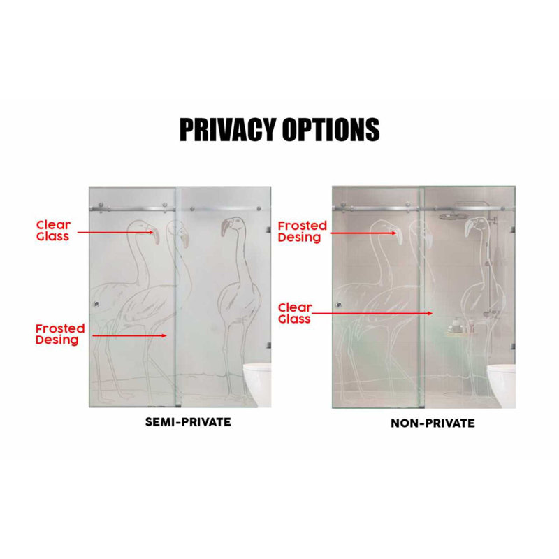 Portes de douche coulissantes en verre double sans cadre l 60 po x H 80 po, Gauche, Non privé