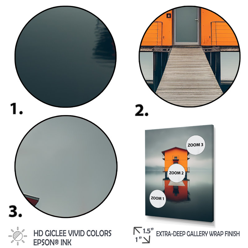 Petite embarcadère en bois Misty Lake Day - impression, H 32 po x l 16 po x P 1 po, Cadre simple argenté