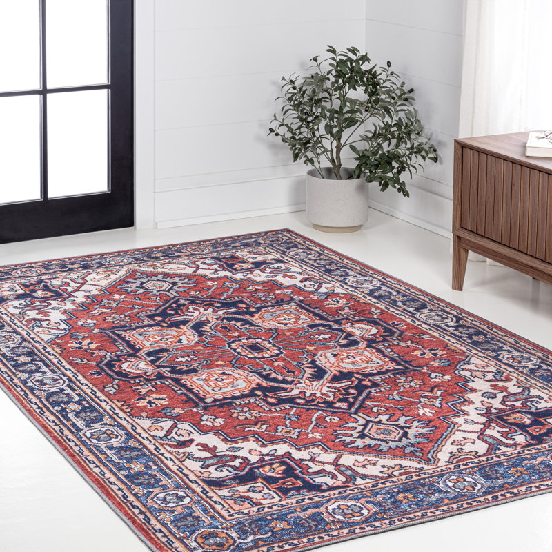 Tapis rouge / bleu marine Aailiyah Ornate, Rectangle 9 pi x 12 pi