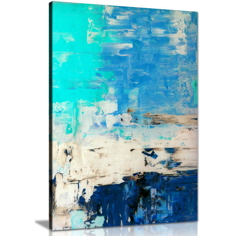 Turquoise Blue Abstract - Wrapped Canvas Painting, 61cm H x 41cm W