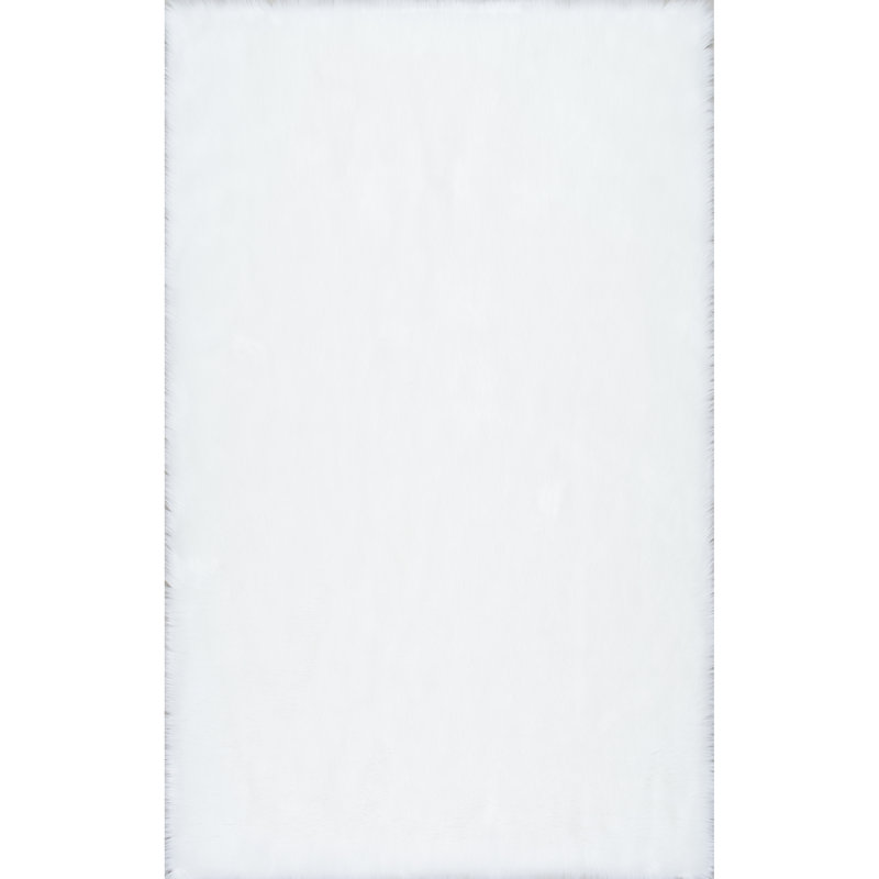 Tapis blanc à poils longs Mandelyn, Rectangle 5 pi x 8 pi