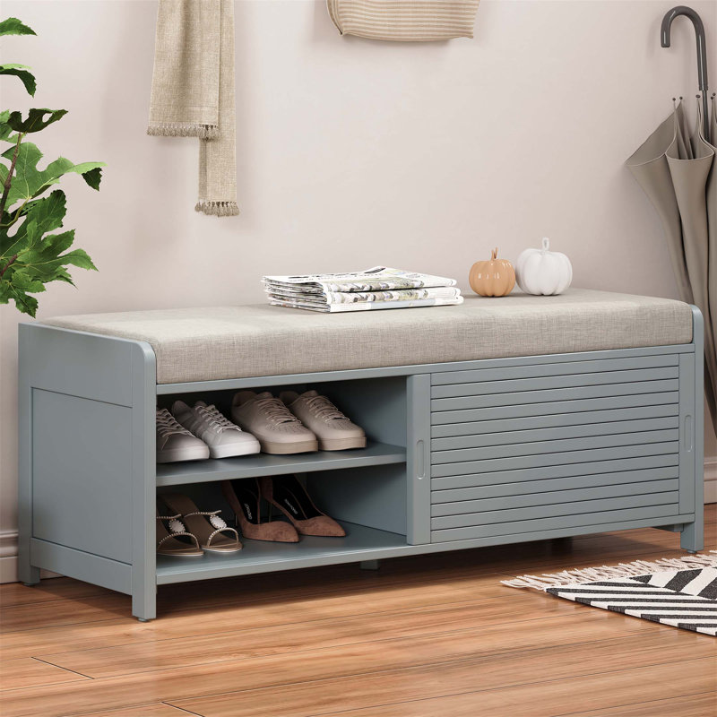 Banc à chaussures avec rangement et coussin, conception à volets vieillis pour sièges d'entrée classiques et fonctionnels