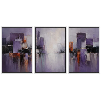 Tableau abstrait géométrique violet, gris, noir et rouille, impression giclée sur toile encadrée en 3 parties - 40,6 x 61 cm (16 x 24 pouces)