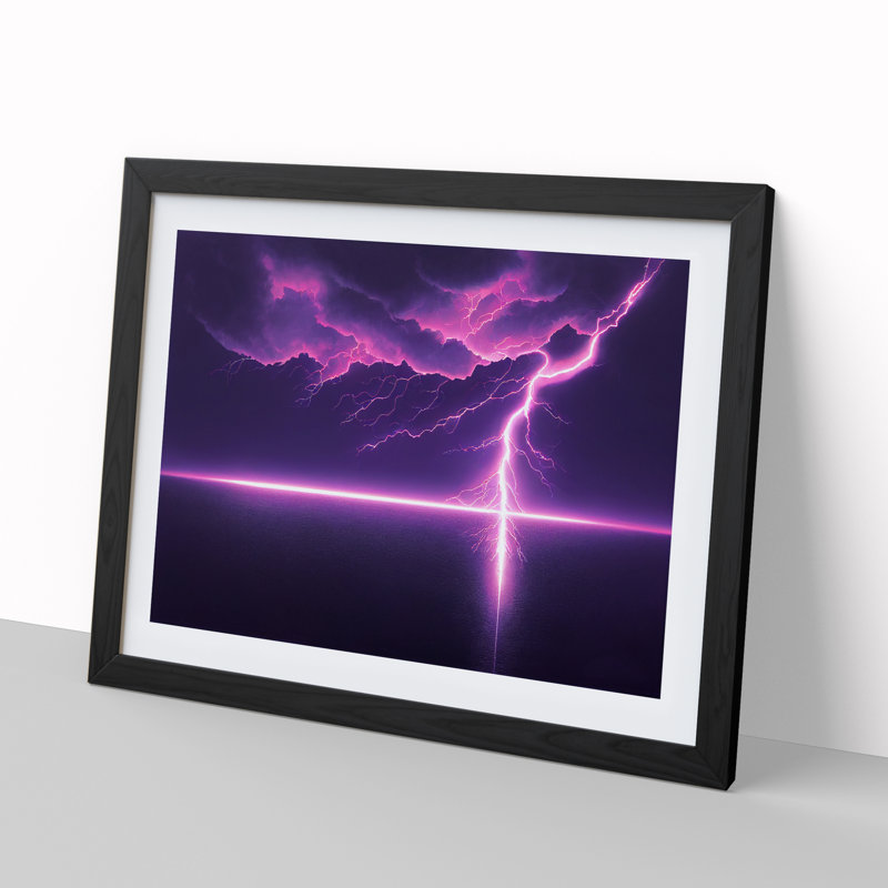 Futuristic Lightning Bolt - Single Picture Frame Print, 46cm H x 64cm W x 2cm D, Black