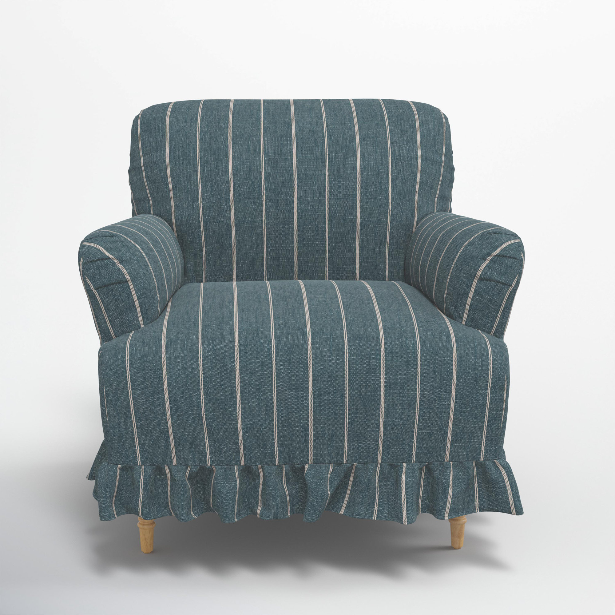 Maggie Ruffle Slipcover Armchair, Fritz Indigo Stripe