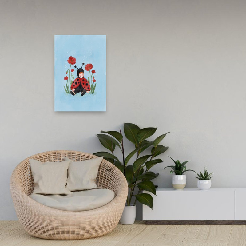 «Sleeping Ladybug Baby Dreamy Peaceful Whimsical Ladybug Poppy Nature Spring», reproduction d'art, 24" H x 16" W
