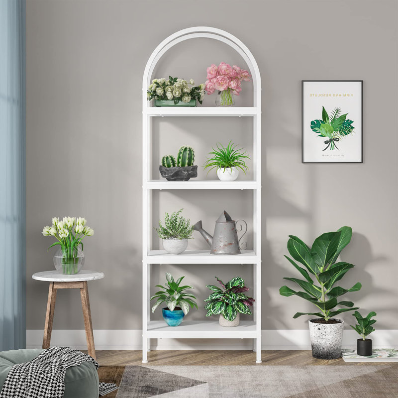 4 Layers Open Industrial Arched Bookcase Storage Rack, White