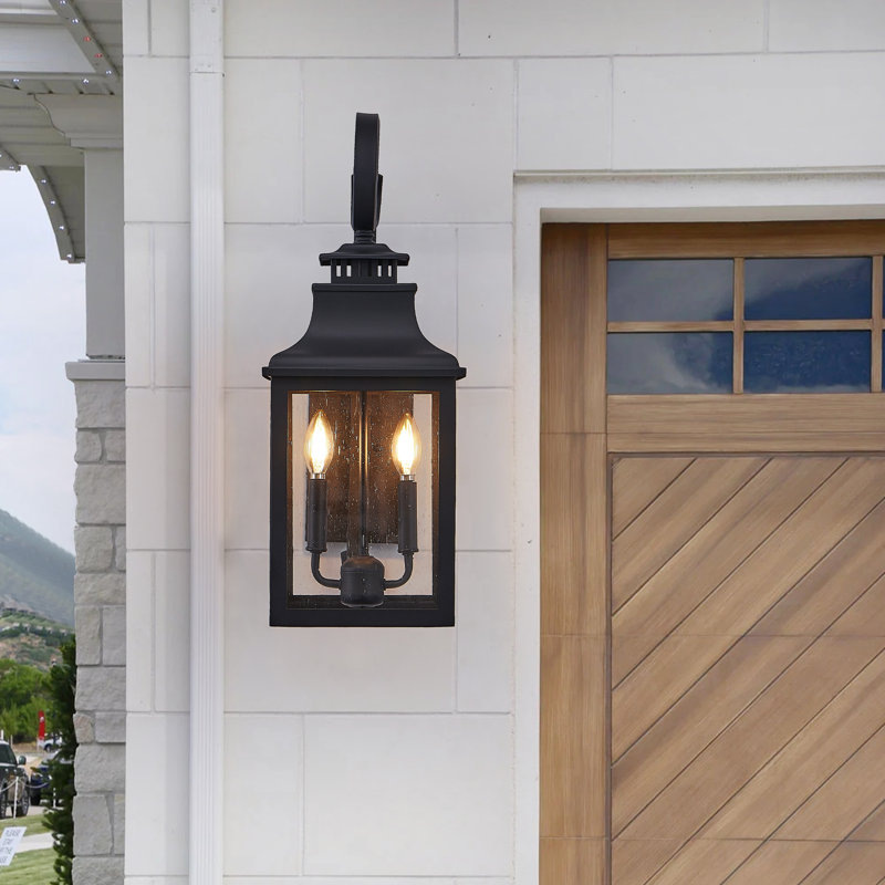 Matte Black 2 Light Vintage Outdoor Wall Lantern, 2 Lights
