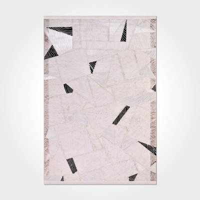 Tapis moderne / abstrait crème lavable à la machine antidérapant