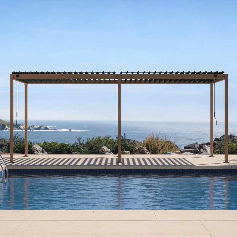 Pergola Takasho 111S en aluminium ébène brun avec lames orientables, L 10 pi x P 20 pi, Brun ébène