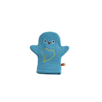 Mignons gants de bain pour enfants pingouins, moufle exfoliante avec éponge intégrée pour l'heure du bain sans déchirure, bleu