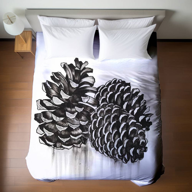 Trees Gray Bedroom Duvet Cover | Three Small Pine Cones Decor