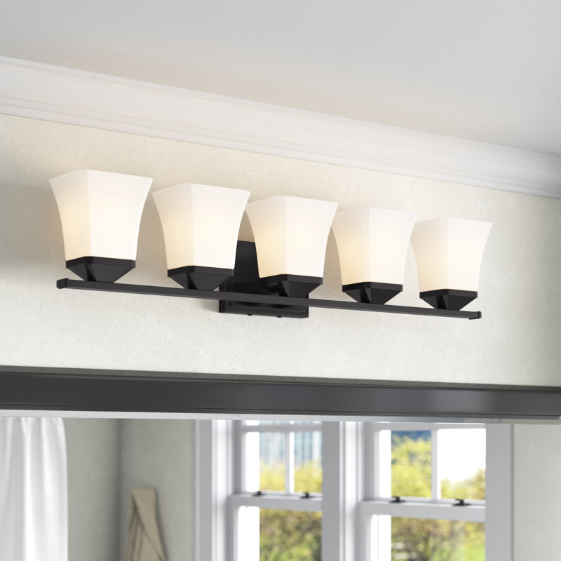 Meuble-lavabo 5 lumières Rohrersville, Noir mat