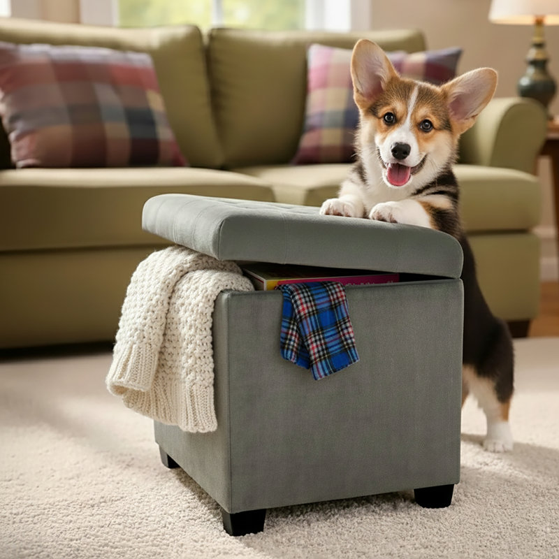 Stool with Storage, Grey