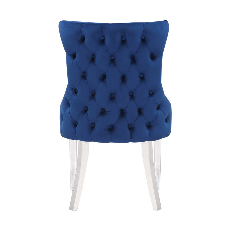 Chaise d'appoint en velours capitonné Hezekyah, Bleu