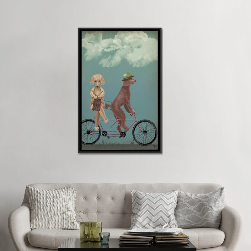 Fab Funky «Poodle Tandem», impression sur toile tendue, Toile avec cadre noir, H 26 po x l 18 po x P 1,5 po, Pas de tapis